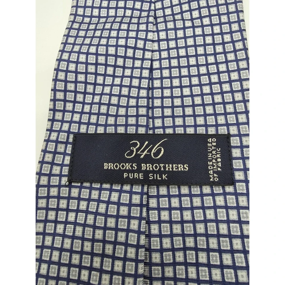 Brooks Brothers 346 Blue Gray Geometric 100% Silk Tie 59